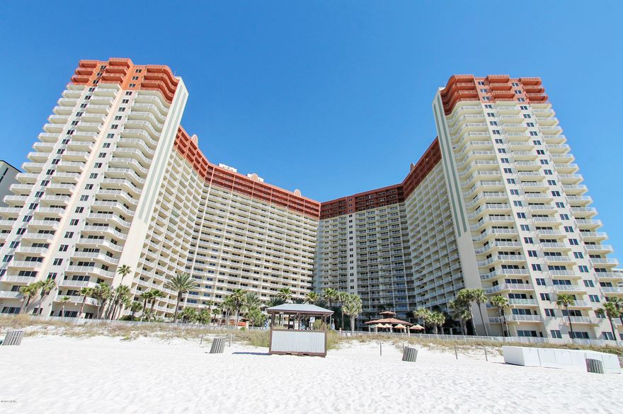 'CURRENTLY UNDER CONTRACT, SELLER ACCEPTING BACKUP OFFERS' This professionally decorated 1 bedroom, 2 bathroom condo is located on the 17th floor of the Shores of Panama Resort. Sparkling floor to ceiling windows compliment a chic tropical décor and elegant high-end furnishings. The fully equipped gourmet kitchen features granite countertops, updated appliances and a full range of cookware necessary to prepare meals during your stay. A dining table and breakfast bar make mealtime convenient with seating for the entire family. The furnished private balcony is perfect for relaxing in the sea breeze while you enjoy a remarkable view of pristine beaches while overlooking the massive lagoon style pool. This stylish luxury unit will accommodate 6 guests comfortably. Condo Features

Private Balcony with seating
Living Area with Sleeper Sofa, Flat Screen Television and Balcony Access
Master Bedroom with King Sized Bed and Flat Screen Television
Master Bathroom with Bathtub / Shower Combination
Bunk Area with Twin Sized Bunk Beds**
Shared 2nd Bathroom with Bathtub / Shower Combination
Washer and Dryer
High Speed Internet and Cable

The Shores of Panama Resort holds the distinction of being one of the most popular destinations on Panama City Beach. Every amenity you can dream of is within easy reach at this distinctive resort; from Kid's Club activates to the Shores of Panama Spa, there is something for everyone. This resort features unsurpassed amenities, facilities and an incredible location. Perfectly situated at the corner of South Thomas Drive and Front Beach Road, discover several outstanding restaurants and plenty of family friendly attractions, all within walking distance!

Resort Amenities

Private Beach Access
Gorgeous Lagoon Style Gulf Side Swimming Pool with Fountains
2 Tiki Bars
Large Pool Deck with Recreational Features
Gulf Side Hot Tub
Large Heated Indoor Swimming Pool and Hot Tub
Health Center with Fitness Equipment
Spa, Sauna, Massage Therapy and Steam Room
Covered On-Site Parking Deck

**Age, dimensions and square footage are approximate. Buyer should verify if important.**