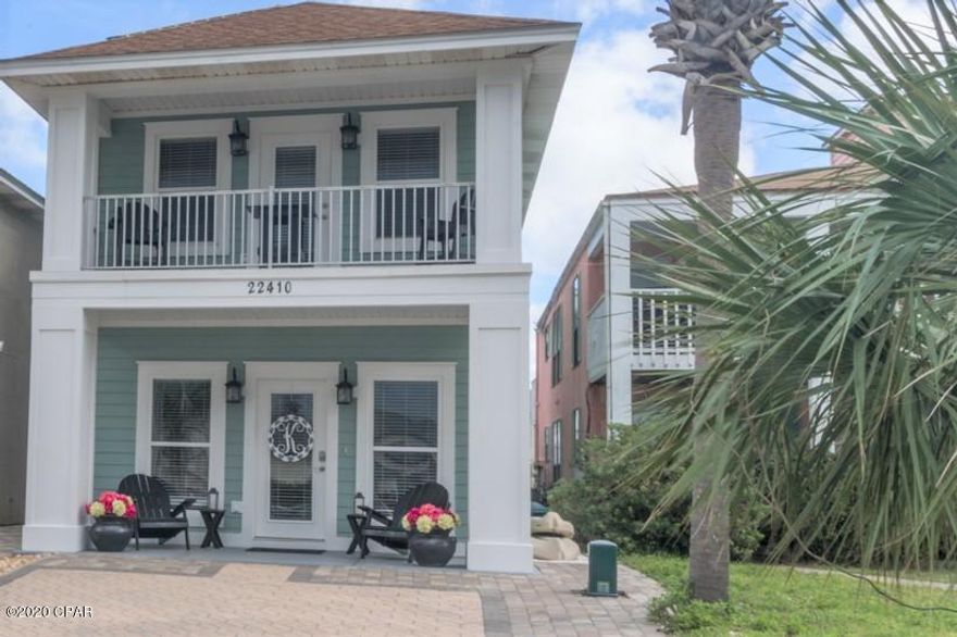 ACTIVE-C0NTINGENT ACCEPTING BACKUP OFFERS.  VACANT SO ITS AN EASY SHOW! This home is so close to the water the surf will put you to sleep.  One minute walk to the sandy beach.  On the quiet West End just minutes from Rosemary Beach and all that 30A has to offer and 5 miles from Pier Park. 

This one shows like a dream inside and the gulf views from the second and third floors are fabulous.  Freshly painted, quartz countertops, new backsplash, real hardwood and tile floors.  3 bedrooms with private baths plus bunk room; will sleep 14 comfortably.  Projected annual gross income is 70-80K.  Rental ready!  Four homes share the pool with grill area for entertaining in the courtyard.  

New hardi plank on entire house in 2017 and new a/c and water heater in 2019.