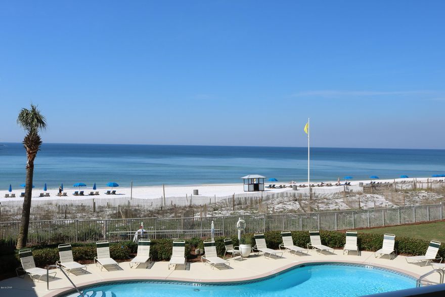 Live or Invest in Paradise at Coral Reef Condominiums, Panama City Beach, FL. Unit 204 boasts breathtaking gulf front views from the living room, master bedroom, kitchen and private balcony. The open kitchen has Corian countertops, stainless steel appliances with custom cabinets. Move in or rental ready fully furnished throughout with washer/dryer, queen pull out sleep sofa. Very spacious 2-bedroom 2 bath floor-plan to include updated tile flooring in the bedrooms and private beachfront balcony. The grounds are manicured with beautiful tropical landscaping, two gulf/beachfront pools with 1 heated pool in cooler seasons. The property has a fitness center, grilling area, gazebo/picnic area with onsite security & management.

Ask Agent for Rental Income History and schedule your showing!