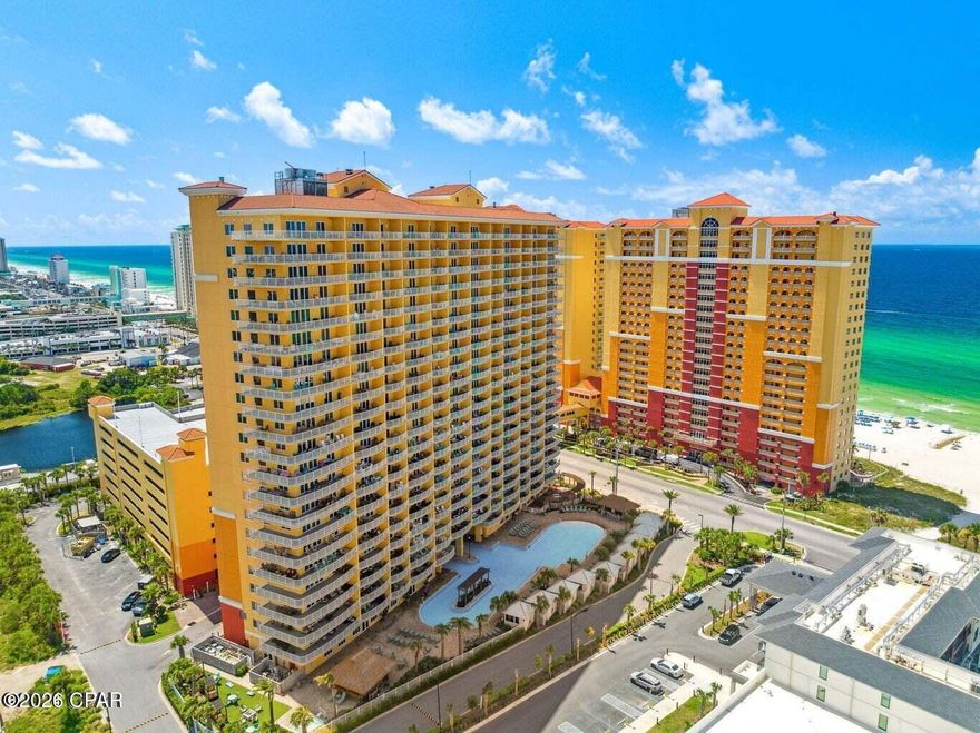 Ideally positioned on the 8th floor, this beautifully upgraded non-rental 1-bedroom, 2-bath unit offers the perfect balance of elevated Gulf views and comfortable living. Located in Calypso Tower 3, the unit features a Gulf-view primary bedroom, and coveted double balcony for seamless indoor-outdoor enjoyment.

Thoughtful upgrades throughout include custom shiplap at the kitchen bar, premium window treatments, wainscoting in the bathrooms and utility room, and added cabinetry in the utility room. The seller has taken exceptional pride in presenting this unit, and it shows in every detail.

Enjoy resort-style amenities including a lagoon pool, hot tub, fitness center, on-site restaurant with al fresco dining, and direct beach access. A rare opportunity to own a refined coastal retreat in one of Panama City Beach's premier beachfront communities.