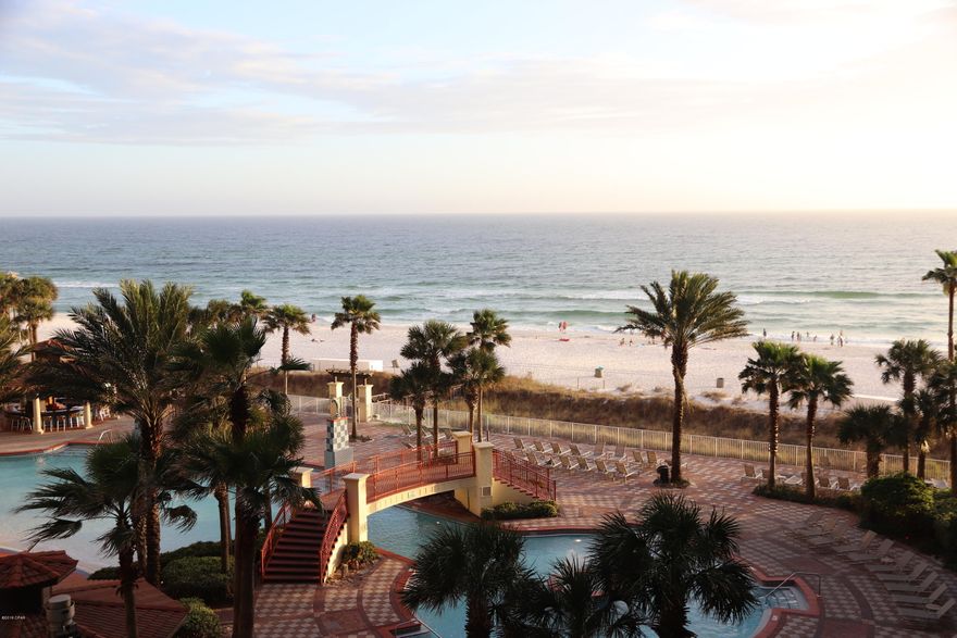 Beautiful 5th floor condo.   The PERFECT FLOOR HEIGHT, above the palm trees and low enough to walk if you want to avoid the elevators.  Nice flooring added.   The Bunkroom has a door, a window and a closet, so it can be classified as a bedroom.  This one does not include a parking space.  FULLY FURNISHED, rental ready.