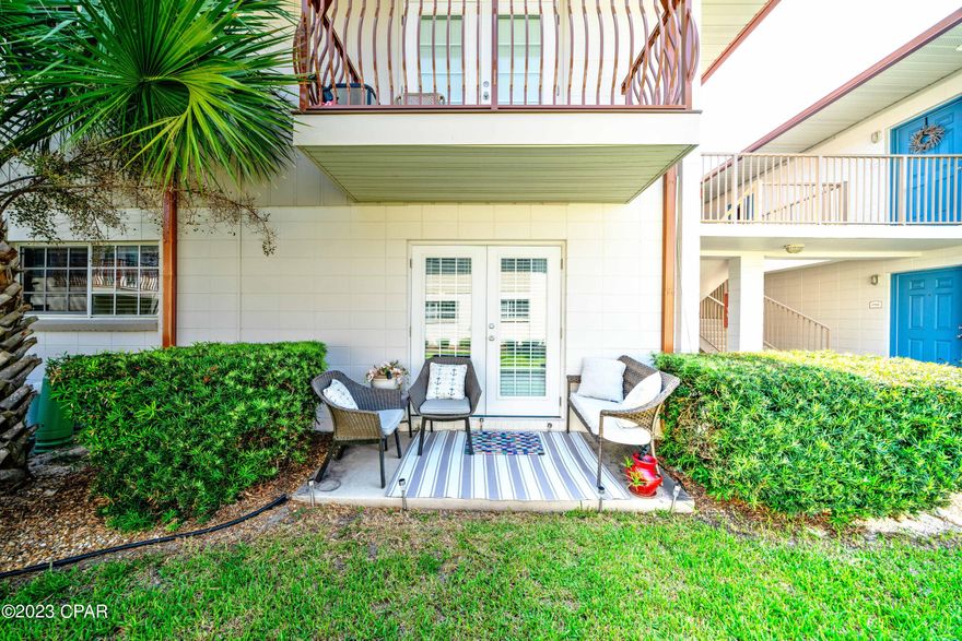 Welcome to your GROUND FLOOR UNIT at the water front community of Landmark! This one bedroom, one bath unit would make the perfect full-time residence, a weekend beach getaway, or investment property. Enjoy the view sitting on your private patio, or take a stroll to historic downtown St. Andrews while enjoying local restaurants and shopping. The updates since 2021 include: interior paint, blinds, refrigerator, microwave, and a NEWLY UPDATED BATHROOM with a walk-in shower, sink, faucet and toilet. There is also an outside storage room that goes with the unit. The property has been used as the owners' personal vacation home. Non rental and it shows!
This waterfront community sits alongside St. Andrews Bay, and features 2 pools, a private beach, a fitness center, outdoor pavilion, community grills, a clubhouse, and 20 privately owned boat slips. All information is approximate and should be verified by buyer if important.