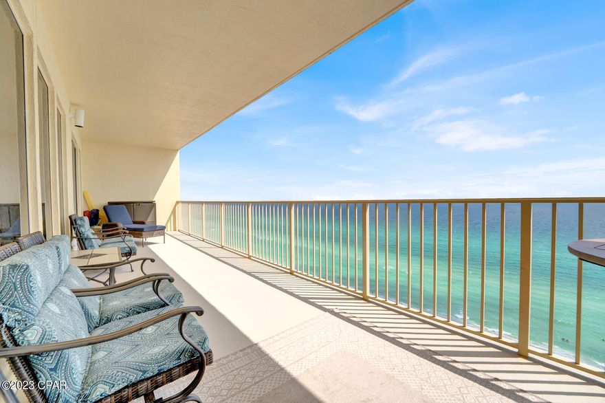 'CURRENTLY UNDER CONTRACT, SELLER WILL CONSIDER BACKUP OFFERS' Experience amazing sunrises and sunsets from the balcony of this beautiful 2 bedroom, 2 bath with bunks in the highly desirable Gulf Crest Condominium.  The entire condo has just been repainted and is spacious and bright!  With the split floor plan bedrooms and open living room, dining room and kitchen, this unit is ideal as a primary residence, second home or vacation rental.  Master Bedroom ensuite is gulf front too with direct access to the oversized balcony. Hard surface flooring throughout with 18'' ceramic tile in the living area and ceramic plank in bedrooms. Located  on the east end of Panama City Beach close to the marinas and wonderful restaurants.  Swim in one of the two gulf side pools or take a relaxing walk on the sugar white sand!  Amenities also include: fitness center; gameroom;  and poolside - two hot tubs, kiddie pool, a Tiki Bar serving food and beverages, grills, gazebo, and wireless internet access.  Two parking spaces in the onsite parking garage (one assigned) convey with the unit.  Owners may have pets.   Sizes and measurements are approximate.  Please verify if important to the buyer.