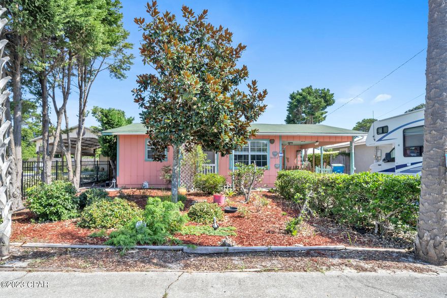 CURRENTLY UNDER CONTRACT, SELLER WILL CONSIDER BACKUP OFFERS' 
A Lovely Beach Cottage With an Open Floor Plan, Located on the Desirable West End of Panama City Beach. In a Wonderful Golf Cart Community Just a Few Blocks From Beach Access 87. Tile through out the entire home. 2015 Roof, A/C 2018, updated cabinets.. Fenced in back yard and a security system. Sprinkler System, New Electrical Panel and UV light System added to the AC.  Sold Mostly Furnished, including Washer and Dryer. NO HOA!!.. and the home does have a half bath with an easy convert to a full bath Inside the Laundry Room and an outside shower ready to go! This would be a perfect home away from home or come to stay and enjoy PCB living year round! If Measurements and Details are Important, Please Verify.