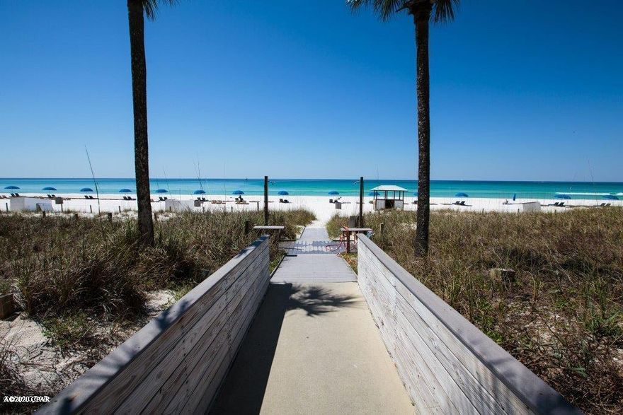 Dunes of Panama is known for the most beautiful views of the Gulf and one of the best established resorts in Panama City Beach with some of the lowest COA dues. Dunes of Panama has 1500 linear ft of private beach with only 300+ condos on the property making it one of the lowest density properties on the beach and offers 3 pools, tennis courts, basketball court, fitness room, shuffleboard, outdoor bbq grills, poolside tiki bar, deli, souvenir shop, chair and beach rental service, and much more. Gulf front 2 bedroom condo with 2 full bathrooms. Gorgeous views of the gulf and one of the pools from the oversized balcony. Perfect location for sunsets! This unit has a ton of potential! Appliances to stay in kitchen.