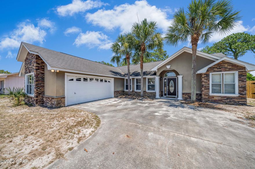 Inground Pool! 3 Bedroom & 2 Bath Split Floor Plan- Wood Burning Fireplace- Huge Living space with extra dining area! Sunroom- Converted garage to use as Bonus room, Storage Room or 4th Bedroom-  Nice sized lot in established neighborhood less than one mile to the beach. Fenced yard! No HOA fees! (Seller is willing to give some concessions.) Shed in yard and existing hot tub convey with sale-