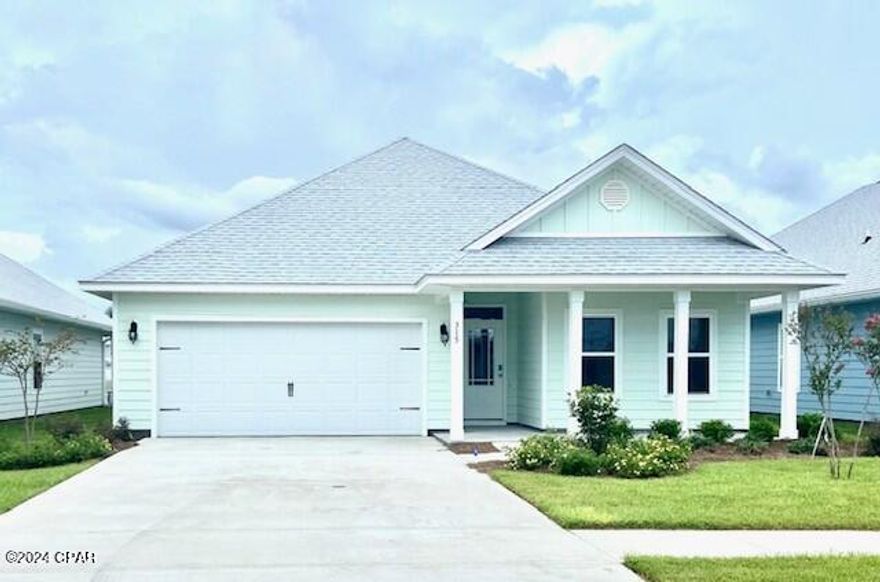 Beautiful newer build- three bedrooms, two bath home with two car garage and covered porch over looking pond. 9' ceilings throughout the home.Tray ceiling in the living room and master bedroom.Kitchen is open with granite counter-tops and center island and stainless steel appliances. Master bath with separate shower and tub as well as a large walk-in closet. This home has plenty of living space.CLOSE TO BEACH, PIER PARK AND NAVY BASE! COMMUNITY POOL!!