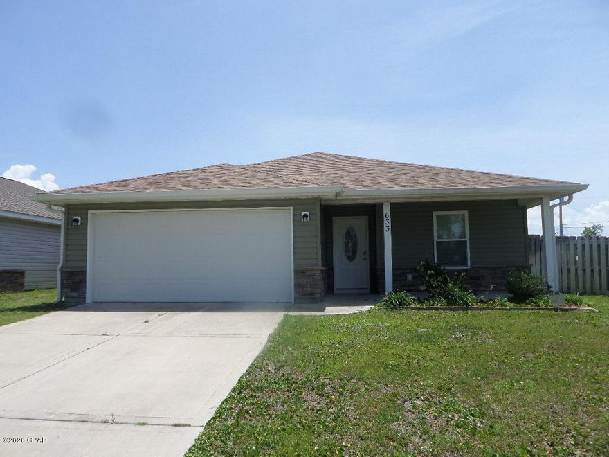 Wonderful 3 bedroom, 2 bath home with a 2 car garage. Open floor plan- The kitchen & island overlooks the dining and living room area. Features tile flooring and carpet in the bedrooms. Tray ceilings in the great room and master bedroom. Large walk in closet  and double vanity in the master. Fenced yard, and covered patio. Nice quiet neighborhood. Convenient to Tyndall AFB, shopping, schools. The current tenant is in the process of moving out. The home will be available approximately June 5th, 2020.