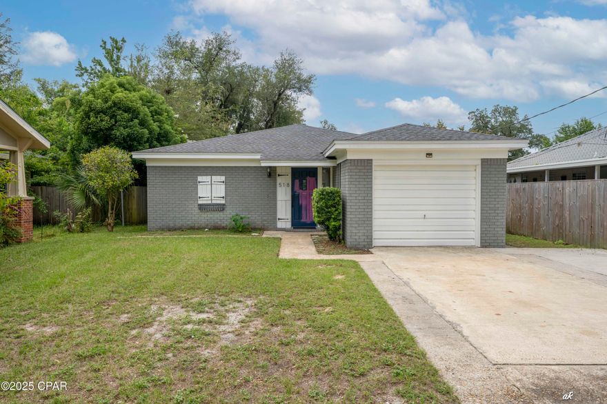 **CURRENTLY UNDER CONTRACT, SELLER WILL CONSIDER BACKUP OFFERS** You'll want to see this charming 2-bedroom, 1.5-bathroom brick home nestled in the highly sought-after Cove area of Panama City. The classic, all-brick construction offers durability and timeless curb appeal. Inside, you'll find a mix of easy-to-maintain terrazzo and vinyl plank flooring, providing a clean, modern feel throughout.  The living area is anchored by a cozy wood-burning fireplace, perfect for cool evenings. This home also features a dedicated laundry room and a convenient one-car garage. This property is being sold AS IS with a few projects intentionally left unfinished, giving you the unique opportunity to customize your new home. You can choose your own style for the kitchen backsplash and complete the main bathroom and half-bath to your taste along with paint colors of your choice. One of the standout features of this home is the fully paid solar panel system. The current owner will pay off the loan at closing, so the panels and all associated equipment will be conveyed with the home, ensuring you'll benefit from significantly lower power bills for years to come. With its solid construction, great location, and potential for personalization, this home is a fantastic opportunity to own a piece of the Cove and make it your own.