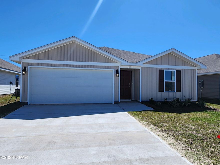 The Freeport floorplan is a 4-bedroom, 2-bath, 1387 square foot home. Featuring an open concept, the large kitchen island overlooks the dining room and living room allowing all to be together or doing individual tasks in each area. The primary areas of the home as well as the bathrooms and laundry have EVP flooring while the bedrooms offer plush carpeting. Additional features include stainless steel appliances in the kitchen, durable laminate countertops and white cabinetry. Titus Park is in Panama City, Florida and is only minutes away from Tyndall Airforce Base! This large-scale multi-phase community is located off Highway 390 at Highway 231, centrally located for an abundance of shopping, restaurants, and great schools! Beautiful white sands beaches are just a short drive from your doorstep. Access the bay for fun and fishing by use of the public boat ramp only three miles away.  There is a new Publix shopping center across the street from the community entrance.