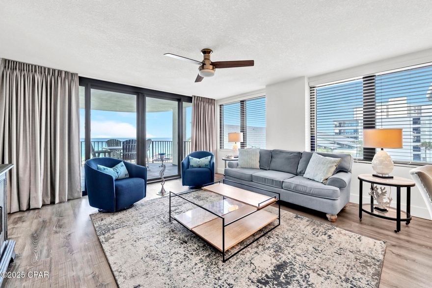 This recently remodeled 2-bedroom, 2-bath condo offers breathtaking Gulf views and is just steps from the powder-white sands of Panama City Beach. Thoughtfully updated and beautifully furnished with stylish, comfortable décor, this condo is being sold fully equipped—ready for immediate enjoyment or income production.

Enjoy morning coffee or sunset cocktails from your private balcony overlooking the Gulf. The unit features impact-resistant windows and doors, offering added value and peace of mind.

Located in a well-appointed resort with top-tier amenities: beachfront pool, tiki bar, heated pool and hot tub, fitness center, racquetball, and tennis courts. Just minutes to St. Andrews State Park, Grand Lagoon, and great local dining.

Whether you're seeking a beachfront getaway or a strong vacation rental investment, this condo checks all the boxes.