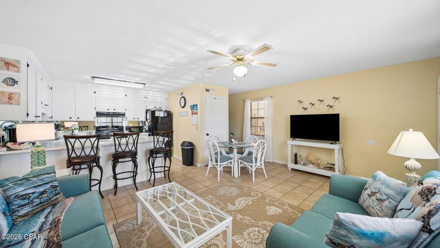 Turnkey, fully furnished and rental-ready, this beautifully updated condo offers the perfect opportunity for a strong investment property, second home, or full-time beach retreat. Ideally located between the pools and the beach in the highly sought-after Horizon South community, this desirable end unit combines convenience, comfort, and coastal charm. The oversized open porch is truly a standout feature--perfect for outdoor dining, relaxing with morning coffee, or enjoying the Gulf breeze after a day at the beach.
Recent upgrades include a brand-new HVAC system, new TV, shiplap accents, freshly painted cabinets and trim, new appliances, updated countertops, bar stools, and more. Positioned in one of Horizon South's prime rental locations, owners and guests enjoy easy access to the community's incredible amenities and deeded beach access just a short walk away.
Horizon South amenities include 4 pools (one heated seasonally), hot tub, 18-hole mini golf, shuffleboard, pickleball and tennis courts, game room, fitness center, and private beach access--making this one of Panama City Beach's most popular vacation destinations.

*All measurements are approximate and should be verified by buyer*