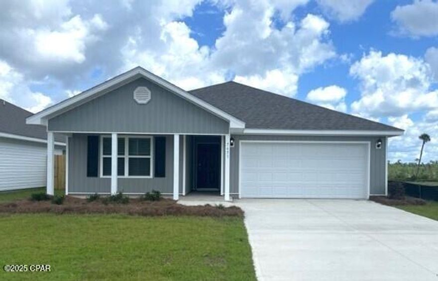 Introducing the Ryder floor plan located at 7451 Morningside Drive. 

This is a 4-bedroom, 2-bathroom home with 2031 Square feet and a two-car garage. As you approach this home you will see a fully sodded lawn with landscaped flowerbeds along the front walkway. This home is constructed with vinyl siding and trim and dimensional shingles with a 30-year manufacturer's warranty,

As you enter this home through the covered front patio you will find 8' ceilings, beautiful EVP flooring, and riverside style doors with brushed nickel hardware. This floor plan is open and spacious with a kitchen that features a center island, beautiful white cabinetry and a pantry and overlooks the large great room as well as dining area. 

The primary bedroom is situated at the back of the home and has a large bath with shower as well as two closets. The additional bedrooms are just off the front entry with a laundry room. 

Additional interior features include granite countertops, stainless steel appliances in the kitchen including a smooth top range, microwave and dishwasher. A smart home package is included that features a centrally located touch panel that can be integrated to control your thermostat, lighting and even secure your home. 

Morningside is a great choice for military personnel working at Tyndall Air Force base as it is only about a 30-minute drive away.  If you are looking for outdoor recreation there are public boat launches approximately 10 minutes away and H.G Harders Recreation Complex is less than 5 miles away.  Morningside is located off Highway 231 making it a short drive to shopping, food, schools, and the beautiful beaches of Panama City Beach.