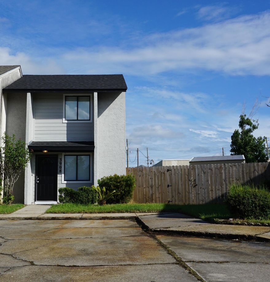 Newly updated townhome on a corner lot, in a quiet neighborhood. Located in central Bay County, you are just a few minutes away from everything. New paint throughout, all wood laminate and tile floors, as well as, all new lighting fixtures and ceiling fans. The kitchen has stainless appliances and newly painted white cabinets. Upstairs, the bedrooms both have large windows, and plenty of closet space. The upstairs bathroom has been updated with a tile tub/shower area. A plus of being on a corner lot is the extra yard complete with privacy fence gate access. The backyard also houses a 16'x12' shed perfect for additional storage.