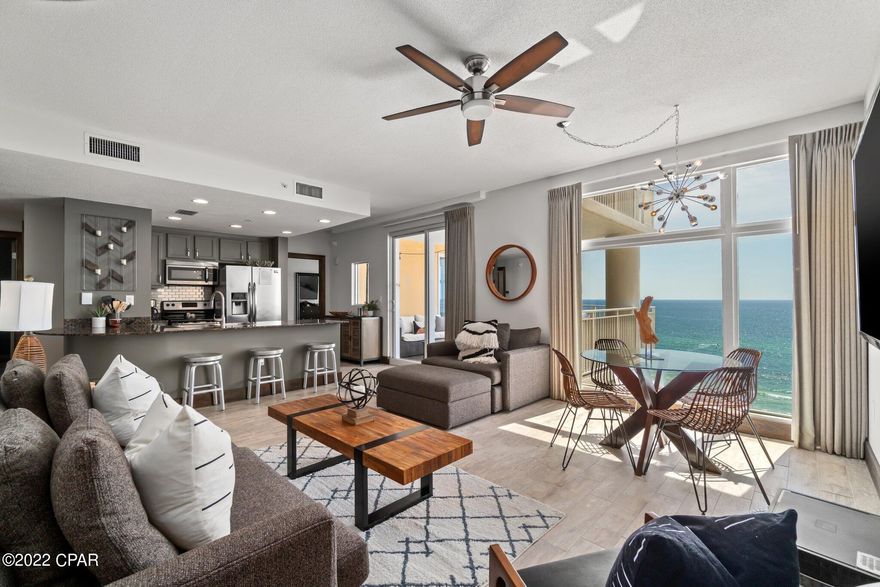 RENOVATED WEST END CORNER UNIT at Sterling Reef! This spectacular unit has unbelievable panoramic views of the Gulf of Mexico and the white sandy beaches of PCB. Directly to the west of Sterling Reef you will find M.B. Miller County Pier, this county owned property not only is a fantastic amenity but also serves as assurance that nothing will be developed to obstruct your views. The unit features two gulf front masters, one being a separate lock out unit. The floor to ceiling windows and sliders allow for views from nearly anywhere in the unit. The large balcony will have plenty of room to sit all your guests for the gorgeous sunsets! Unit is being sold furnished. Sterling Reef features gulf front pool, exercise room, community rooms, BBQ grills. Contact for info about rental potential.