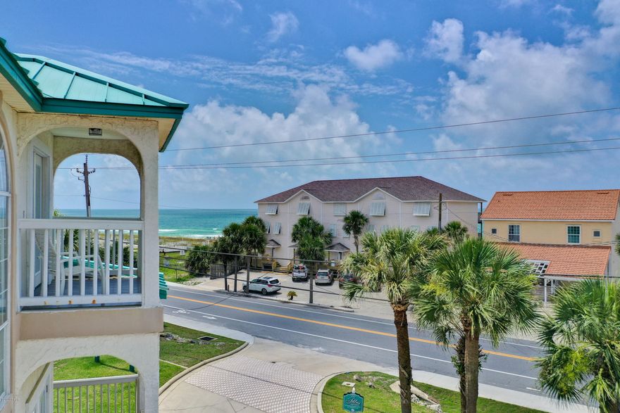 CURRENTLY UNDER CONTRACT, SELLER ACCEPTING BACKUP OFFERS. Welcome to your new Beach Home, with gorgeous views of the Gulf of Mexico, located on the West End of Panama City Beach, FL  This beautifully furnished 3 bedroom, 3 bathroom END UNIT townhome, with Gulf Views, is directly across the street from the Gulf of Mexico, and has three levels of generous living space and plenty of room to entertain. The bottom floor is a lock out unit complete with a large living/sleeping and small kitchen area, full bath and covered patio with private outdoor living patio. On the second level you will find an open living, dining and kitchen area with doors opening to a balcony perfect for morning coffee while enjoying gulf views. In addition, you will find another nice size bedroom and bath on the seco The third level features a spacious master suite, with a gas fire place, and a separate balcony where you can enjoy your gorgeous views of the Gulf of Mexico. The large Master Bath has a separate shower and jetted tub. . View 3D tour here: https://my.matterport.com/show/?m=Pa3YhacSnyZ This townhome is located in the quiet community of The Palms, and comes with two parking spaces and Gulf Cart parking, as well as a community pool, hot tub and gas grills. This is the perfect home for year-round living, second home, or great rental opportunity.  Call to see this home in person today!