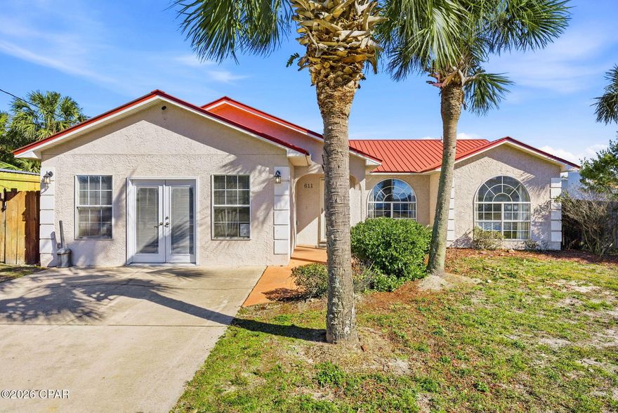 Attention Investors. This rare gulf view property is located directly across the street from the beach and within walking, biking or golf cart distance to Pier Park with shopping, dining and many attractions. Great rental history with a beautiful pool and hot tub, RV parking.