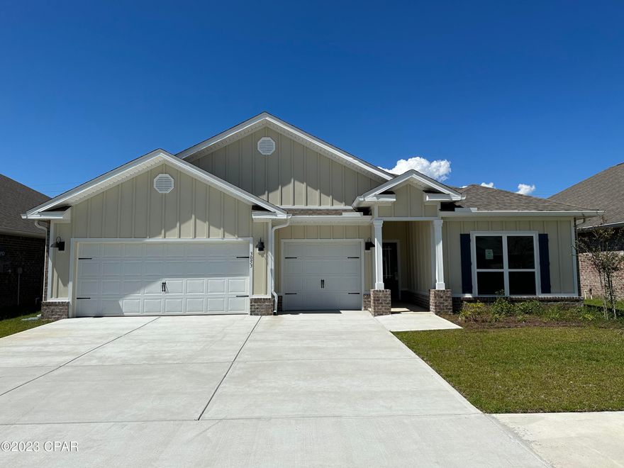 The Camden is a spacious one-story floor plan with an appointed dining room, a large Bonus room that can be used as a dining room, home office, study, media, playroom or a mancave!

The home has 4 bedrooms, 3 full bathrooms, half bath for your Guests and a 3-car garage, giving you plenty of space for parking the 3rd car/motorcycle or a golf cart. This is a nice Split floor plan. Just off the foyer, you will find two bedrooms with a shared jack-n-jill bathroom, double sink vanity and shower/tub combo.
The home has 9' ceiling throughout the house with lovely trey ceilings in the dining room, large living room, the Bonus room and bedroom 1 (the Main Bedroom). 
The home's kitchen and living room area that has a nice Open Concept, with the center kitchen island with a sink, which is very convenient for watching TV and entertaining your guests while cooking. 
The kitchen has an upgraded Gourmet kitchen, meaning it comes with a separate stainless-steel cooktop/wall oven/ wall microwave/hood vent and a dishwasher. There is also a large walk-in Corner Pantry and you have cabinets on both sides of the kitchen island for extra storage as well. 
Main Bathroom features a double vanity, walk-in closet, a separate Garden tub and a separate Shower with a Glass door. There is also a Window in the Main Bathroom, giving you plenty of natural light!
All countertops in the kitchen and bathrooms are granite, flooring in all the main and wet areas is the Luxury Vinyl Plank and there is carpet in all bedrooms. 

LOT:
This home already comes with Gutters, Irrigation System and 6-foot Privacy Fence. 
The Lot is 0.169 of an acre with 60' in Frontage and 123' in Depth, giving you around 26.5' of the Back yard. 
The driveway is large, considering it is a 3-car Garage home, giving you plenty of parking space. 
Sod is done for the whole lot, front, back and sides, also with some nice landscaping with shrubs upfront. 

AREA:
Hodges Bayou community is located off of HWY 77A (also called HWY 2321), which is conveniently located between 2 major Highways 231 that can lead you to Panama City, Bayou George, Callaway, Youngstown, Fountain, Cottondale and Marianna, and HWY 77, which can lead you to Lynn Haven, Panama City, Panama City Beach, and also Vicksburg, Sunny Hills, Econfina Creek, and Chipley. 
Main grocery stores are just 11 minutes' drive (4.3 miles), however there are also plenty of convenient stores within 4 minutes' drive as well. Northwest Florida Beaches International Airport is just around 19 minutes' drive (15 miles), 20 minutes (12 miles) to Downtown Panama City, 18 minutes' drive (10 miles) to Gulf Coast Medical Center, 25 minutes' drive (11 Miles) to Sacred Heart, 30 minutes' drive (12 miles) to Tyndall Air Force Base,  
Panama City Beach is just around 35 minutes' drive, Econfina Creek is just around 30 minutes' drive, however there is a public Boat Ramp with a little local Beach rest area with picnic tables and a playground right off of HWY 77A, which is just 1 minute drive! The community itself has its own Playground area for your kids, which is conveniently located further away from the main Highway. 
Lynn Haven Bayou Park and Preserve is located just around 3 miles away, that has gorgeous nature trails, playground areas and a nice beach as well!