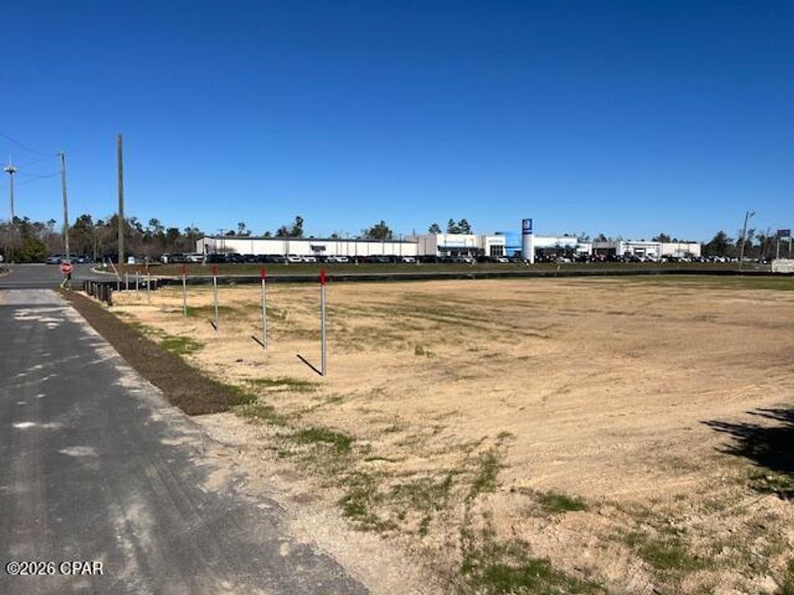 Parcel has been cleared and fill added. Water, Sewer and Electric at property edge. +/- 1 acre on Tyndall Pkwy across from Bay Honda.
Average Annual Daily Traffic count is +/- 33,500 vehicles per day. Located 1 block East of Transmitter Rd and Hwy 98 (Tyndall Pkwy) Corner of Hwy 98 and David Ave.
Property is available for Ground Lease.