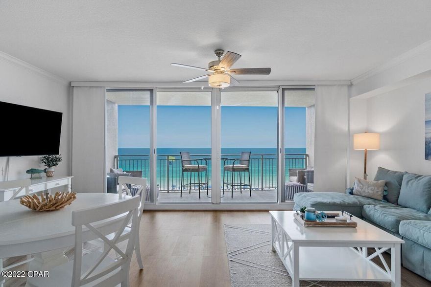 Looking for a home away from home? Welcome to Bella Blue, an incredible seaside oasis at popular Emerald Beach Resort. This spacious 1-bed floor plan features two full baths, bunk beds and a perfect location on the 4th floor. The private balcony offers sweeping beach views, soul touching sunsets and sounds of the surf. The gorgeous remodel includes new flooring, fresh paint, quality furniture, stainless appliances, coastal décor, Smart TV's, plush bedding. Explore exclusive amenities like the beachfront Pool, Hot Tub, Tiki Bar, SkyBar/Street Walkover, Starbucks, Gift Shop, Gym, Grills. A thoughtfully family friendly destination with Children's Pool, Snack Bar, Game Room, Activities Calendar. Walk to restaurants, market, shops, seafood. Owner pets welcome! Near Pier Park and the dog beach!