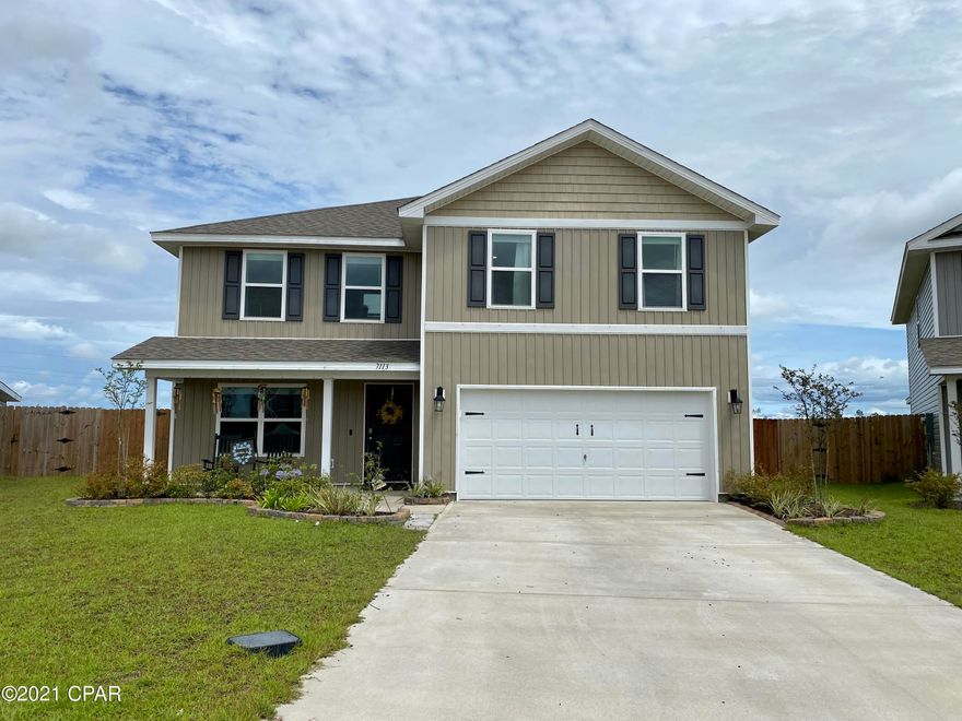 CURRENTLY UNDER CONTRACT, SELLER ACCEPTING BACKUP OFFERS! Welcome to this absolutely STUNNING and MOVE-IN READY home! Tucked away in a large cul-de-sac elevated above Phase 3 in Barrett's Park at Olde Towne Village, this LIKE NEW, EXCEPTIONALLY-MAINTAINED home is a must see! As you approach the front door, you are welcomed by an inviting porch that beckons you to grab a cold drink, take a seat, & stay a while. Entering this GORGEOUS home, you are greeted with tons of natural light, vinyl flooring, a lovely living room or study, and a direct view to the dining area and open back yard fit for entertaining friends and family! This remarkable 2-story Galen floorplan home has 4 BR and 2.5 BA, an open 1st floor with a ROOMY kitchen equipped with Stainless Steel appliances, a large island with an eat in-bar, and a huge walk-in pantry. All 4 bedrooms, 2 full baths, and the laundry room are located on the 2nd floor, making the separation of living space and entertaining space very ideal. Featuring an abundance of light, a dreamy en-suite bathroom, and a large walk-in closet, the large Master Bedroom is a peaceful and relaxing retreat! The private fenced in back yard also features a storage shed to house all your toys and lawn equipment. Without any homes built directly behind it and the nature of the higher elevation lot, this home offers the feeling of privacy and space not found in any other part of the neighborhood. Upgrades and added finishes within the home include ceiling fans in every room, cordless vinyl window blinds on all windows, new bathroom vanity in half bath, handles and knobs on cabinetry, and a LG Stainless Steel French Door Refrigerator with Ice and Water in the Door. This Smart Home Technology equipped home won't last long! Close to shopping, restaurants, and schools. Only 25 minutes to Tyndall AFB! All measurements are approximate. Please verify if important.