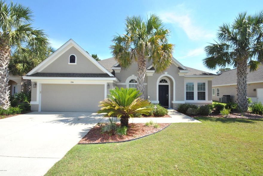 This gorgeous abode boasts 3 bedrooms and a bonus room that could double as an upstairs Master Suite for a 4th bedroom, 3.5 bathrooms and is located less than 1 mile from the Gulf of Mexico in highly sought after Palmetto Trace Subdivision on Panama City Beach. conveniently located, across the street is Pier Park. Just west of Palmetto Trace and within walking distance is Frank Brown Park which includes the Aquatic Center, dog park on a small lake, basketball, tennis courts, baseball fields and playground. This home features a large open floor plan with wood look tile, quartz countertops & crown molding.  Also, your very own screened in patio and a 12x12 storage shed that is located in the back yard that will convey. Call today to schedule an appointment to view this wonderful property!