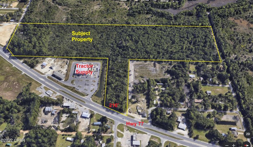 34 acre parcel with over 200 feet of highway 77 frontage, and approximately 678 feet on Daffin Lake Road, just 1.1 miles north of Bailey Bridge, 14 miles to Airport, 9.4 miles to Panama City Marina. 6.9 miles to major medical center  Ideal site for multifamily development.  County water is available 6'' line, sewer lines are not active - no definite timeline for sewer services, dry lines are located on hwy 77.