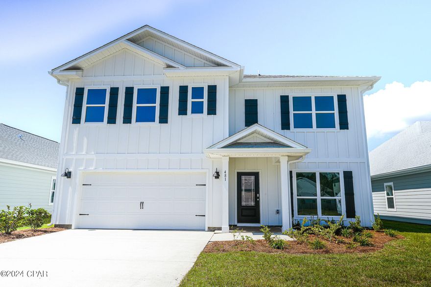Bayside at Ward Creek is at the heart of Panama City Beach, accessible by sidewalk to Pier Park, Frank Brown Park, and the Conservation Park with the Gulf of Mexico less than 3 miles away.  |  The Carol plan is a 2-story home featuring 4 bedrooms, 3 bathrooms and EVP flooring throughout. On the 1st floor is a beautiful kitchen with quartz countertops and Ivory Shaker Cabinetry, a flex room, one bedroom, and one bathroom. On the 2nd floor you will find the spacious primary bedroom with a large en-suite that boast a modern tiled shower, bathtub and a large closet. Also on the 2nd floor is the laundry room, a den and 3 bedrooms.