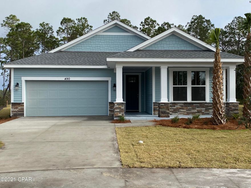 Samuel Taylor Homes showcases this Trigger floor plan with Craftsman elevation. At 1643 sqft, this home features 3 bedrooms, 2 baths, and a 2-car garage. All homes are built above hurricane code with 2'x6' exterior wall framing, hurricane tie down rod and anchor system, architectural shingles and higher insulation ratings. Interior standard features include 9 and 10 foot ceilings, tile and carpeted floors, granite countertops, gas stove, microwave, dishwasher and garbage disposal. Flooring, tile, countertop and other upgrade options are available. This walkable community features playgrounds and the community is on the waterfront. Just minutes from shopping and the World's Most Beautiful Beaches, enjoy the best Panama City Beach has to offer. Residents enjoy priority access to the top-rated Breakfast Point Academy. Please visit the model home located at 206 Basin Bayou Drive for more information!