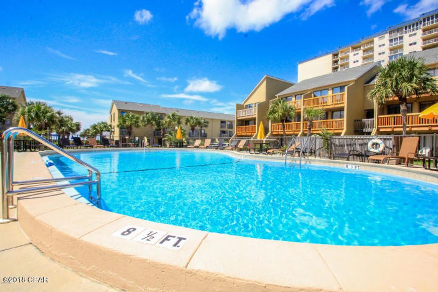 Gated, Gulf side, pool view condo on the beautiful white sandy beaches of Panama City Beach! Whether you are looking for your home away from home or a vacation rental, this beach side, family friendly resort offers gorgeous Gulf views, private beach access, hot tub, pool and more! Verify measurements if important.