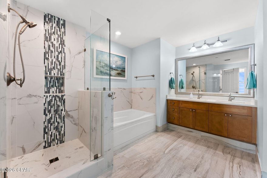 Here is your opportunity to own one of the nicest 1BR condos at Aqua, the most upscale resort in PCB.  This rare 1BR floorplan has the master suite on the Gulf with separate door access to the balcony, 2 full bathrooms, and a separate bunkroom. After purchasing this condo 6 years ago, the owner has invested over $50K remodeling this condo as their primary residence. Upgrades include high-efficiency geothermal HVAC, oversized water heater, Bosch dishwasher, dual bottom drawer refrigerator, stove with oven never used, wood-tile look porcelain throughout, quartz countertops, tiled master shower, new commercial grade sleeper sofa with Sunbrella fabric, leather recliner, twin bunk beds w/Jamison mattresses, Levelor power blinds, and much more (full report is available).     
The condo has a large wall-mounted flat screen TV in the living room, larger washer and dryer with sensor control, and long-lasting polywood balcony table and chairs.
Don't miss out on this opportunity to make this special condo your new 1st/2nd home or vacation rental property.


The condo has tile throughout the main living areas and bathrooms. The kitchen features granite countertops, stainless steel appliances and a pantry.  This unit also features a full-size/front loading washer and dryer and a lockable owner's closet