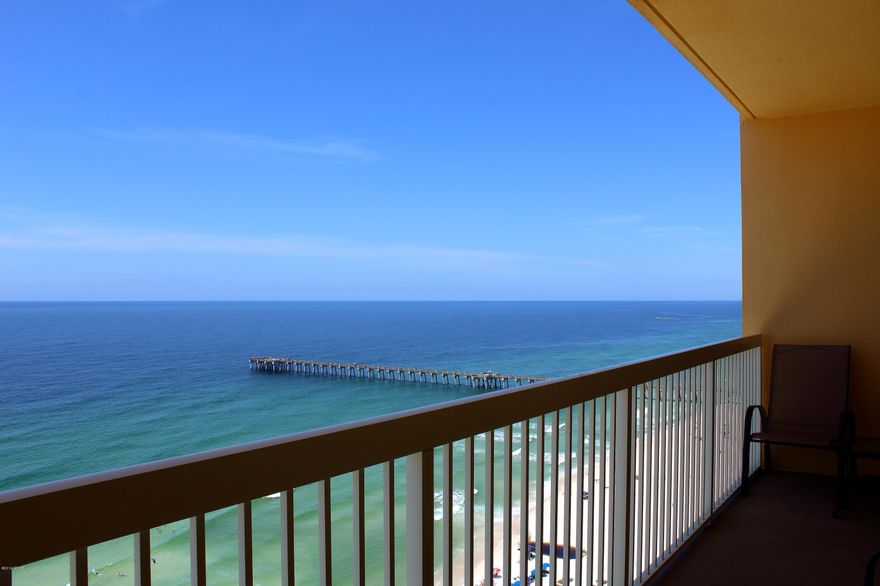 Enjoy the Florida summer breezes and emerald green waters of the Gulf of Mexico on your balcony while listening to the waves crash at Panama City's premier Gulf front condominium, Calypso Towers.  This 1,223 square foot unit comes fully furnished and is highly desired with 2 bedrooms plus bunks, and has a excellent rental history.  The owner has recently replaced new carpet throughout, new linens, new washer and dryer, new shower curtains and new knobs on the kitchen cabinets.  Calypso Towers is Panama City Beach's only condo located directly adjacent to Pier Park and boasts walking distance to shopping, entertainment, and restaurants. The City Pier provides great fishing, swimming and surfing and is also within walking distance.  All information and measurements to be verified by buyer.