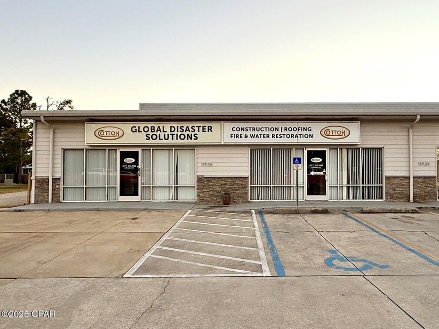 11935 Panama City Beach Parkway is a 4,200 SF office/warehouse space offering a thoughtfully designed layout for a variety of office and service-oriented users. The space includes six private offices,  wall of four partitioned office spaces, a lobby with a built-in reception counter and client seating area, conference room, kitchen, and two ADA-compliant restrooms. The warehouse has approximately 23' clear height, a 16' roll-up door, and additional parking behind the building. On-building and marquis signage are available. The property fronts Panama City Beach Parkway.