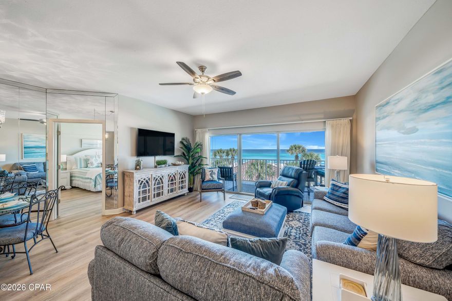 Welcome to your fully renovated, high-income producing, beachfront escape in the highly sought-after Coral Reef Condominiums. Located on the ideal 3rd floor, this beautifully updated 2-bedroom, 2-bath residence offers 1,427 square feet of coastal comfort with stunning Gulf views - perfectly positioned ''not too high, not too low'' for the ultimate beachside experience.

Completely transformed in 2022 with additional upgrades through 2025, including new windows and sliding doors, this turnkey condo blends modern design with effortless functionality. Inside, you'll find luxury vinyl tile flooring throughout, fresh professional paint, updated lighting, and thoughtfully curated furnishings that create a relaxed yet elevated coastal vibe. The kitchen features stainless steel appliances, updated backsplash, and a sleek sink - ideal for both everyday living and entertaining.

The spacious primary suite is a true retreat, highlighted by a custom accent wall and a beautifully renovated bathroom with quartz countertops and an oversized walk-in shower. The guest bedroom comfortably accommodates visitors with two queen beds, while the second bathroom has been stylishly updated with subway tile and a new vanity.

Step out onto your private balcony and unwind as you take in breathtaking views of the Gulf - with beach chairs on the white sandy beach that have been paid for through October 31st, 2026. This unit is being offered fully furnished, including a new 65'' Sony TV (2025), premium Flexsteel sofa / loveseat with heat and massage functions, and durable Polywood balcony furniture.

Additional conveniences include a full-size washer and dryer, updated smoke detectors and sprinkler heads (2025).

Coral Reef is a low-density, Gulf-front community known for its peaceful setting on the quieter east end of Panama City Beach. Residents and guests enjoy resort-style amenities including two beachfront pools (one seasonally heated), direct beach access, a fitness center, owner's lounge, and fully renovated lobby. You're also just minutes from local dining, shopping, and the natural beauty of St. Andrews State Park.

Whether you're searching for a second home, full-time residence, or income-producing property, this move-in-ready coastal retreat checks every box. Just bring your suitcase -- everything else is already here.