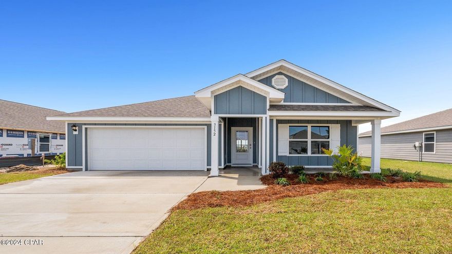 RED TAG SALE!!! Special Incentives for a limited time! As you enter this Cali floorplan you will find traditional 8' ceilings. Engineered Vinyl Plank flooring in all common areas of the home and carpet in bedrooms. Open concept floor plan for entertaining. The kitchen has a center island, a large pantry, White Cabinets with durable quartz countertops. The kitchen is equipped with Brand name SS Range, Dishwasher and Microwave. A standard Smart Home package includes a KwikSet keyless entry, Skybell doorbell, automated front porch lighting, an Echo Dot device, and Quolsys touch panel which can be integrated to control your lighting, thermostat, front door and so much more. A builder 10-year structural warranty is also included. Hodges Bayou is just a short drive to schools, restaurants, beaches, and all that Bay County has to offer. Family time can easily be enjoyed biking or taking evening walks to catch those gorgeous sunsets over the bayou. Sidewalks wind throughout for you to enjoy nature at its finest.