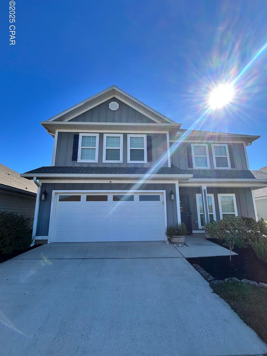 Welcome to this stunning 4-bedroom, 3.5-bathroom home located in the vibrant Panama City, FL. This property boasts a variety of amenities designed to enhance your living experience. The bedrooms are carpeted, providing a warm and cozy atmosphere, and the master suite features a spacious walk-in closet. The house also includes a laundry room for your convenience. The wood LVP flooring throughout the main living areas adds a touch of elegance and durability. The home also features an upstairs living room, perfect for entertainment or relaxation. The two-car garage offers ample space for parking and storage. Step outside to a fenced backyard, complete with a screened-in porch area, perfect for enjoying the Florida weather. The fire pit area is an ideal spot for gathering with friends on cool evenings. As a resident, you'll also have access to a community pool, perfect for those hot summer days. This home truly offers a blend of comfort and convenience.