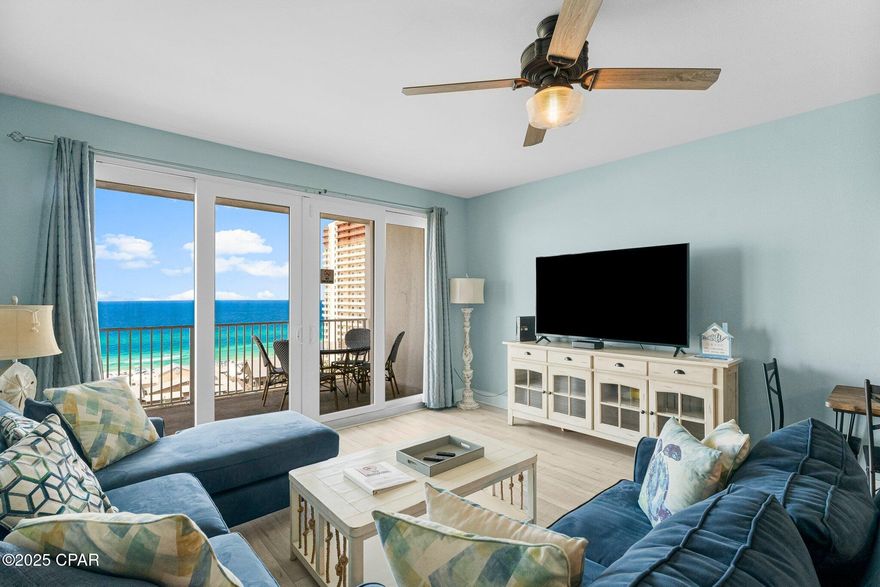 This incredible 2 bedroom + enclosed bunkroom unit in Laketown Wharf has some of the best views in PCB! Located on the Gulf side of the resort, this unit has a gulf facing master with panoramic views of our emerald waters. This fully furnished unit has extra large sectional, large beds, and tasteful furnishings, creating a coastal and cozy atmosphere. Very practical tile floors in the kitchen and entry ways, and luxury vinyl plank flooring in the living room and bedrooms! Stainless appliances in a fully stocked kitchen are also a highlight of this property. Laketown has five pools, two hot tubs, state-of-the-art gym, private beach access, covered parking, nightly light show, five exquisite restaurants, a convenient market shop, and a delightful pool bar. Make this slice of paradise yours today! OPEN HOUSE SAT 12/13 9:30-11:30AM
