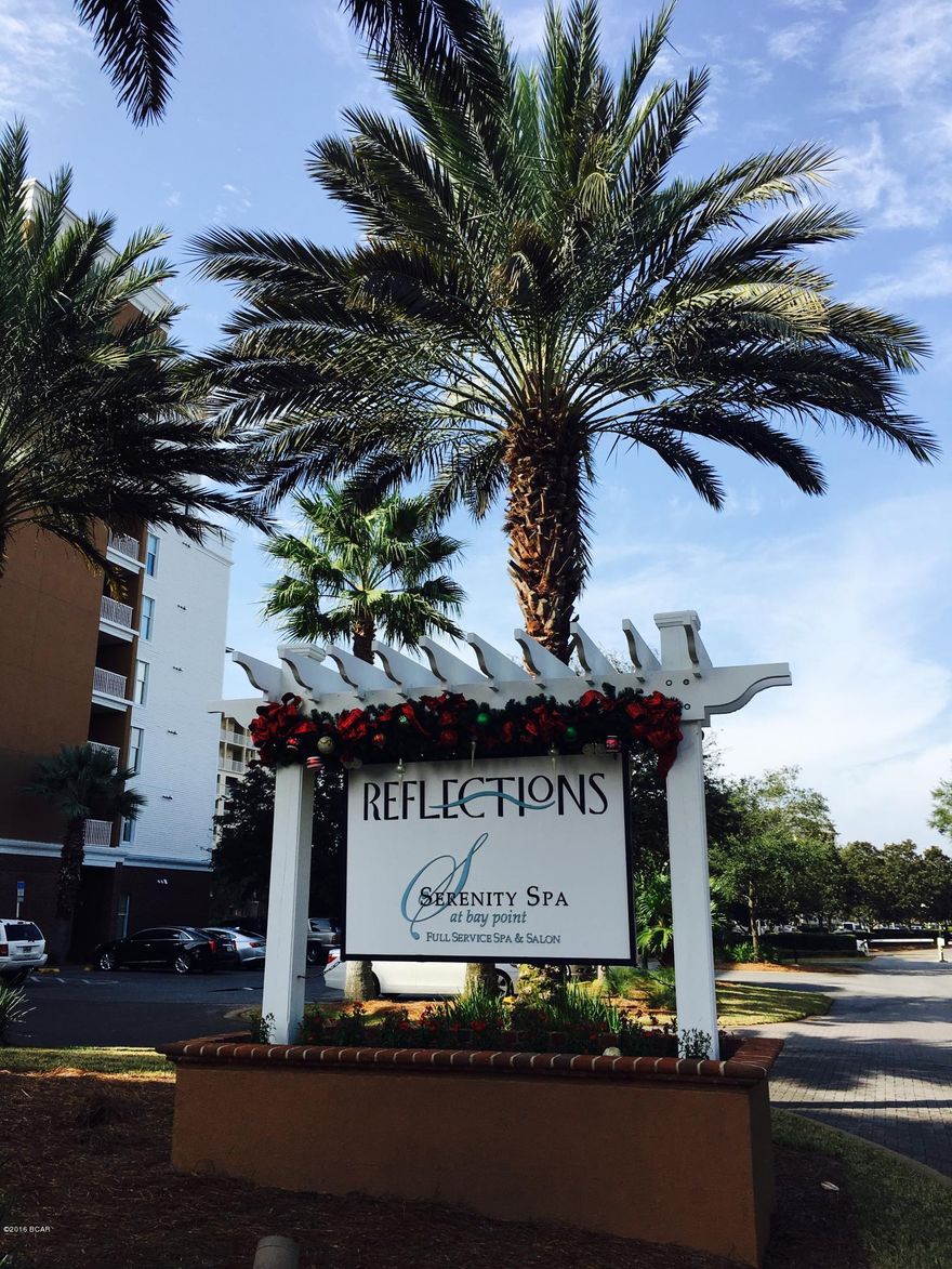 This spacious one bedroom, one bath condo overlooks Grand Lagoon and beautiful Shell Island and features ceramic tile flooring throughout, granite counters, sleek black appliances in the spacious kitchen and a large balcony to enjoy those spectacular views!  Amenities at Reflections include two championship golf courses, tennis, corporate boardroom and reception space and the unparalleled 25,000-square-foot Serenity Spa.  Relax in the expansive tropical lagoon pool, or just a short drive and you can enjoy the shimmering white sandy beaches. Surrounded by St. Andrews Bay, you will be amazed at all Reflections at Bay Point has to offer.  Room Dimensions are approximate, Buyer to verify.