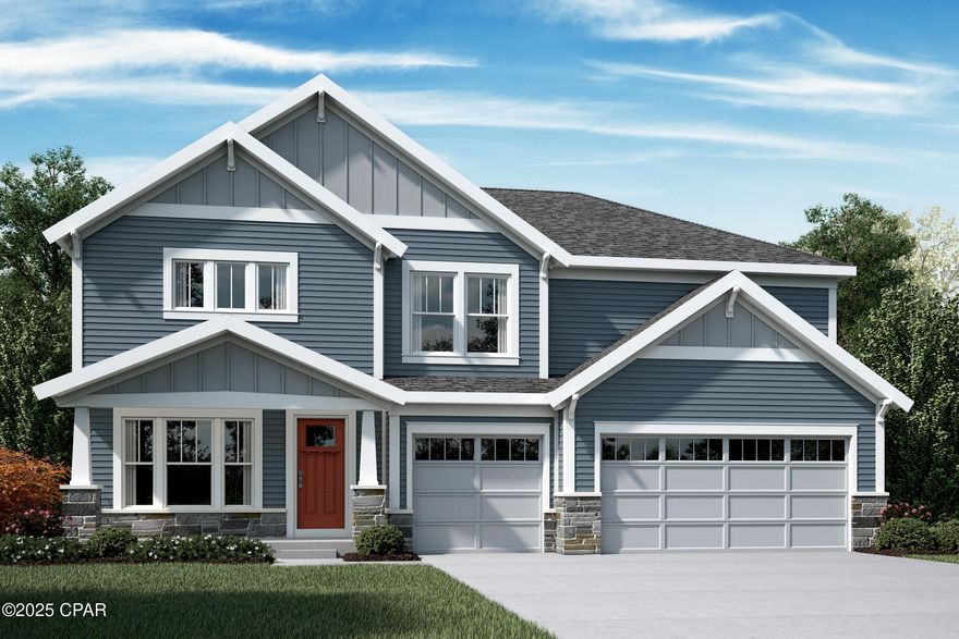 Gorgeous new Grandin plan by Fischer Homes in beautiful Breakfast Point East featuring a private 1st floor study with double doors. Open concept design with a furniture island kitchen with stainless steel appliances, upgraded cabinetry with 42 inch uppers and soft close hinges, durable quartz counters, pantry and walk-out morning room to the covered patio and all open to the dramatic 2 story family room. Just off the kitchen is a guest suite with a full bathroom access. Upstairs primary suite with an en suite that includes a double bowl vanity, walk-in shower, garden tub and HUGE walk-in closet. There are 3 additional bedrooms, a centrally located hall bathroom and convenient 2nd floor laundry room for easy laundry days. 3 bay garage.
