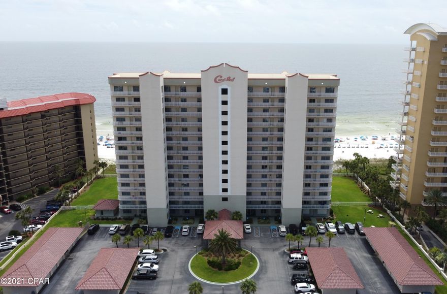 CURRENTLY UNDER CONTRACT. SELLER ACCEPTING BACK-UP OFFERS. Amazing opportunity to own at the desirable Coral Reef! Units here rarely come available and this one is as nice and well kept as you will find. Never rented in the last 16 years of ownership. Spectacular views of the Gulf and directly above the two pools. Parking on the same side of the street and steps from the elevator. Spacious open floor plan features a beautiful kitchen with plenty of cabinets, two dining spaces and a breakfast bar. Wake up to  endless views in this master suite with over-sized walk-in closet and double vanities. Guest room is very spacious and currently has two queen beds and en-suite. Plenty of room on this balcony to entertain family and friends. Coral Reef offers the best proximity on the beach. Just a short stroll to St Andrews state park and some of the best restaurants Panama City Beach has to offer. Just minutes to Pier Park. Amenities include two pools(one heated in the cooler seasons), BBQ grills and tables, a gulf side gazebo and an exercise room. With only 82 total units Coral Reef has a quiet and friendly atmosphere that can't be matched. This unit is offered fully furnished with a few personal exceptions. Do not miss this one, schedule your visit today!