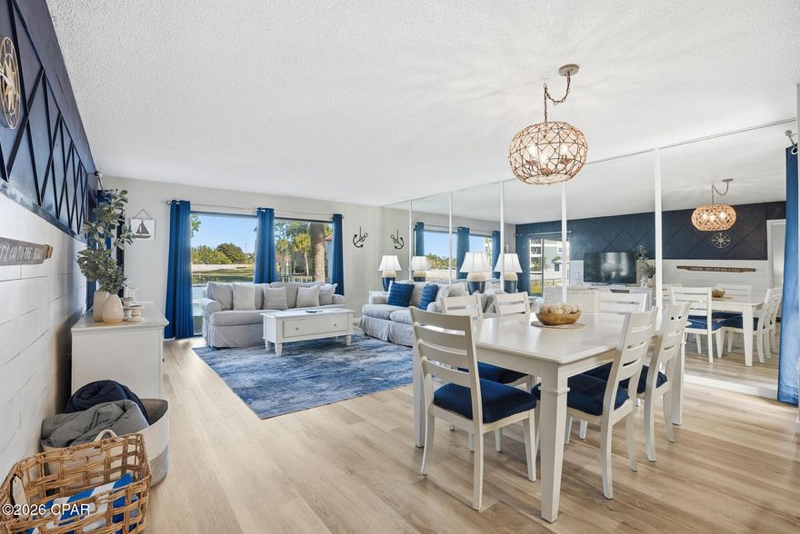 Wake up to water views, walk straight out your door, and be on the beach in minutes — this is the kind of effortless coastal living buyers come to Panama City Beach for.

Welcome to this fully updated ground-floor 2-bedroom, 2-bath condo in Edgewater Beach & Golf Resort, where privacy, nature, and resort lifestyle come together in one of the most desirable locations in the community. Tucked along a peaceful pond surrounded by mature trees and green space, this unit offers a rare tranquil setting while still being just a short 5-minute walk (or quick tram ride) to the beach.

Inside, the recent upgrades make this condo feel bright, open, and move-in ready. The drop ceiling has been removed for a more spacious feel, and brand-new LVP flooring runs throughout for a clean, modern coastal look that's also durable and low maintenance. Fresh paint, new trim, updated cabinet hardware, stone-look laminate countertops, a new sink, all new faucets, and brand-new appliances give the kitchen a refreshed, contemporary feel that appeals to both owners and guests.

The open living and dining area flows seamlessly to panoramic patio doors leading to a covered patio overlooking the serene pond — the perfect spot for morning coffee, evening unwinding, or simply enjoying the peaceful natural backdrop. The ground-floor location means no stairs or elevators, with parking right outside your door for unmatched convenience.

The 2-bedroom layout offers excellent flexibility for personal use or rental guests, and the in-unit washer and dryer add everyday practicality that visitors and owners appreciate.

Edgewater Beach & Golf Resort is known for its unmatched amenities and prime location. Owners and guests enjoy multiple pools including a spectacular oceanfront lagoon-style pool, hot tubs, beach access, tram service throughout the resort, fitness center, tennis, pickleball, golf, on-site dining, and beautifully maintained grounds. The community's layout offers the best of both worlds — a peaceful villa setting with easy access to the beachfront action.

Whether you're looking for a second home, a winter retreat, or a vacation rental property in a high-demand resort, this condo checks the boxes for lifestyle, location, and long-term appeal. With its updated interior, ground-floor convenience, and serene water view setting, this is a standout opportunity within Edgewater.

Schedule your showing and experience the difference this location and renovation make.