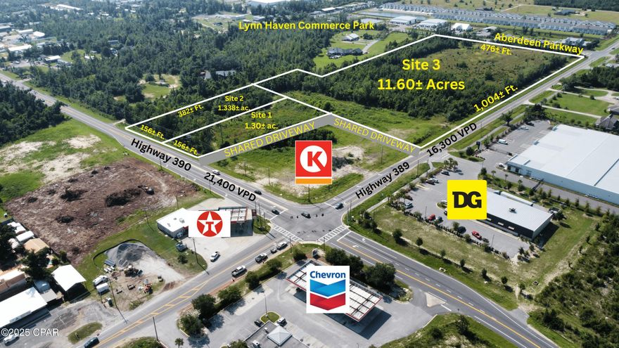 This listing is for Site 3 only. 11.6+/- acres located at the southeast corner of Highway 389 and Highway 390 in Lynn Haven. This site would make a great residential development including SF, MF, and townhomes as well as a plethora of possible commercial uses. Zoned Commercial in the City of Lynn Haven.