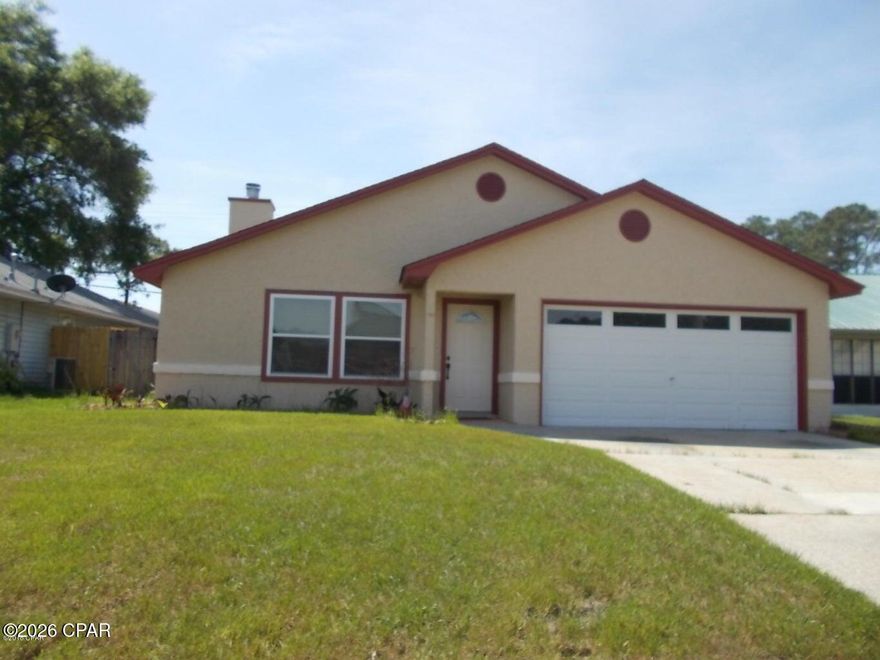 Well-maintained single-family home located in the desirable Callaway area, just minutes from Tyndall Air Force Base and conveniently situated off Highway 22. This 3-bedroom, 2-bathroom residence offers 1,383 square feet of functional living space and is ideal for a primary residence, military relocation, or investment opportunity.

The home features a practical floor plan with comfortable living and dining areas, a 2-car garage, and a vacant interior ready for immediate occupancy. The property sits on a 55 x 115 lot, offering a manageable yard with room for outdoor enjoyment, pets, or future enhancements.

The location provides easy access to shopping, dining, schools, and major roadways, while remaining close to everyday conveniences and employment hubs. With its proximity to Tyndall AFB and strong rental demand in the area, this property presents excellent potential for both homeowners and investors.