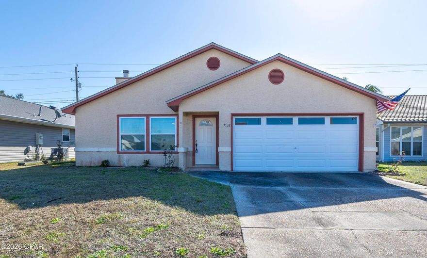 Well-maintained single-family home located in the desirable Callaway area, just minutes from Tyndall Air Force Base and conveniently situated off Highway 22. This 3-bedroom, 2-bathroom residence offers 1,383 square feet of functional living space and is ideal for a primary residence, military relocation, or investment opportunity.

The home features a practical floor plan with comfortable living and dining areas, a 2-car garage, and a vacant interior ready for immediate occupancy. The property sits on a 55 x 115 lot, offering a manageable yard with room for outdoor enjoyment, pets, or future enhancements.

The location provides easy access to shopping, dining, schools, and major roadways, while remaining close to everyday conveniences and employment hubs. With its proximity to Tyndall AFB and strong rental demand in the area, this property presents excellent potential for both homeowners and investors.