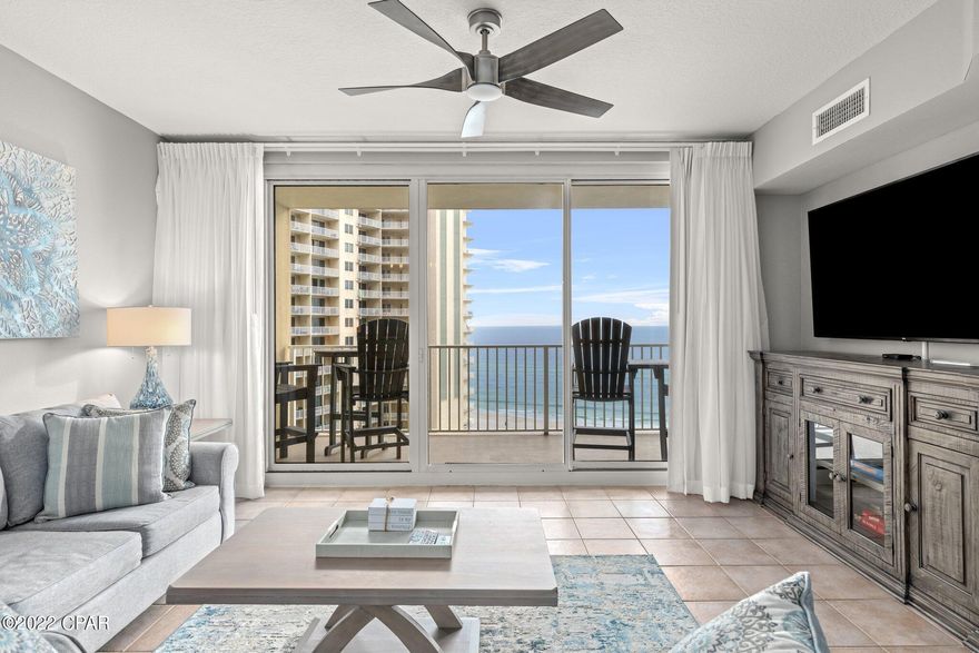 CURRENTLY UNDER CONTRACT, SELLER ACCEPTING BACKUP OFFERS

NEWLY RENOVATED unit with double balcony and gorgeous beach views make this a desired destination for renters and owners. Beautiful Master Ensuite, custom Bunk Room and two FULL bathrooms.  Beautiful, decor & furniture inside and comfortable, Polywood outdoor seating provide a relaxing atmosphere. Fully stocked kitchen with all the extras designed to make it feel like home away from home. This unit has an owner's closet and a safe. Storage Closet paid and available for the year. ''Aqua Sands' is listed on Air BNB and has 5 star rating with $30K booked through July. Shores of Panama boasts a resort style zero entry pool that faces the Gulf of Mexico, indoor pool, large hot tub, exercise room, 2 tiki bars, coffee & snack bar.