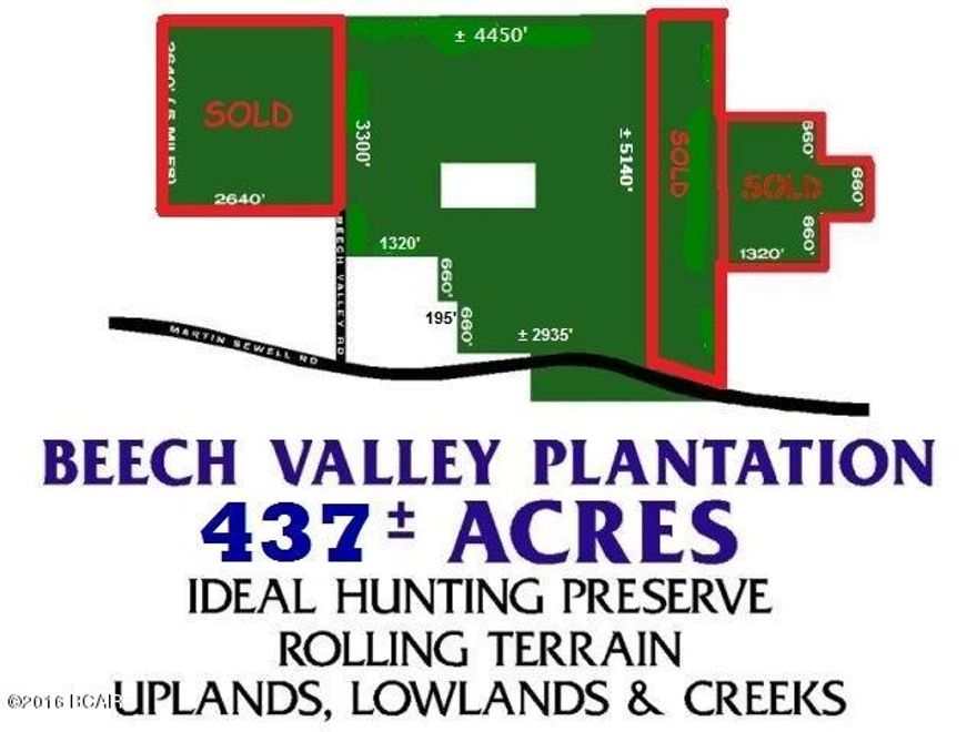 GREAT OPPORTUNITY !!  Big Parcel of Land in NorthWest Calhoun County Florida (NW FL Panhandle) less than 1 hour from the Beautiful Gulf Beaches, International Airport, & Tallahassee. Multiple connected parcels making up a total of approx 437 Acres of really pretty land. Nice Rolling Terrain with Upland Ridges, Lowland Valleys, Clear Sandy Spring Creek running through property. Would make a wonderful Private Retreat, or Commercial Game Farm/Preserve. There is a comfortable DoubleWide Mobile Home on property with Workshop, Storage Building, Equipment Garage, etc that would make a nice Lodge or Caretaker Residence. Mostly Sand Pine and Scrub Oaks on Upland Area and Hardwoods in bottomland along creek. Act now to take advantage of this opportunity to own a BIG PARCEL OF LAND IN NORTH FLORIDA !