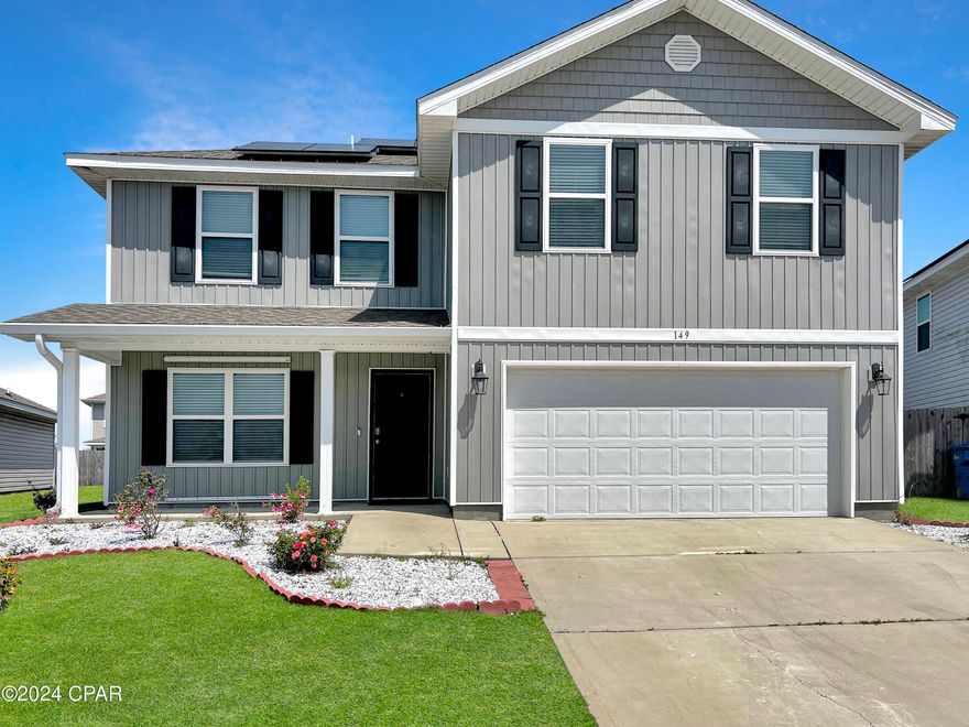 SELLER OFFERING UP TO 4% CLOSING COST ASSISTANCE! Welcome Home! Step into this spacious abode  where comfort, convenience, and community come together seamlessly. A fenced yard, solar panels and hurricane shutters make this home the complete package- this is as ''turn-key'' as it gets! This two-story residence is tailor-made for those needing some flex space now and for years to come.  The abundant sidewalks and community pool make this home a ''one-stop'' for all you need!

As you step inside, you'll be greeted by traditional 8' ceilings and vinyl flooring that offers warmth and elegance with easy maintenance. A sizable space just off the foyer provides a perfect space to accomadate any activity - with a great view of the large pond!

The open and spacious downstairs offers unlimited layout options, ideal for hosting gatherings or cozy nights in. The kitchen, with an impressive island, sizable pantry and ample room can handle any size crowd. While enjoying the kitchen, you are able to stay connected with everyone as they relax in the dining area or living room. 

Upstairs, the primary suite awaits, offering a retreat after a long day. Indulge in the luxury of a large walk-in closet and a primary bathroom featuring a double vanity, garden tub, and separate shower. Three additional bedrooms provide ample space for children, guests, or a home office, while a conveniently located laundry room adds to the home's functionality.

The spacious 2-car garage comes equipped with 2 overhead storage racks- enough storage space for all the activities and gear!

Step outside to a fully fenced yard that offers privacy and security. With hurricane shutters and solar panels in place, you can rest easy knowing your home is equipped to handle almost anything. Seller is offering flooring allowance if new carpet is desired. 

Located in the heart of Panama City, this home offers proximity to Tyndall Air Force Base, local hospitals, and top-rated schools, catering to the needs of military and healthcare professionals like yourself. Embrace the coastal lifestyle with easy access to outdoor activities such as boating, fishing, and beach days, creating cherished memories with your loved ones.