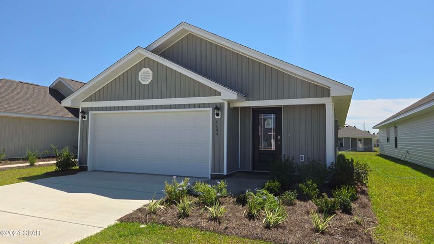 New construction home located at 6604 Kettles Street. The Burke is a 3-bedroom 2 bath, 1384 square foot home with an open floorplan.  This home features a large living area, open to kitchen and dining area. The kitchen features a center island with white cabinetry, stainless appliances including a stove, microwave and dishwasher. Interior features of this home include stainless appliances, EVP vinyl flooring, durable laminate countertops and carpet in the bedrooms. Liberty neighborhood is conveniently located in beautiful Panama City off Star Avenue near 231. Located just 25 minutes from Tyndall Airforce Base, 20 minutes to hospitals, and less than 15 minutes to shopping, restaurants, and grocery stores you will be amazed at the convenience once you enter the winding entrance to this beautiful sanctuary. Liberty, D.R. Horton's premier new lifestyle community, offers a 7,500 square foot community center with full gym, wellness rooms and much more. Additionally, behind the community center is a water wonderland with resort style pool, splash pads, and an outdoor grilling kitchen with seating.