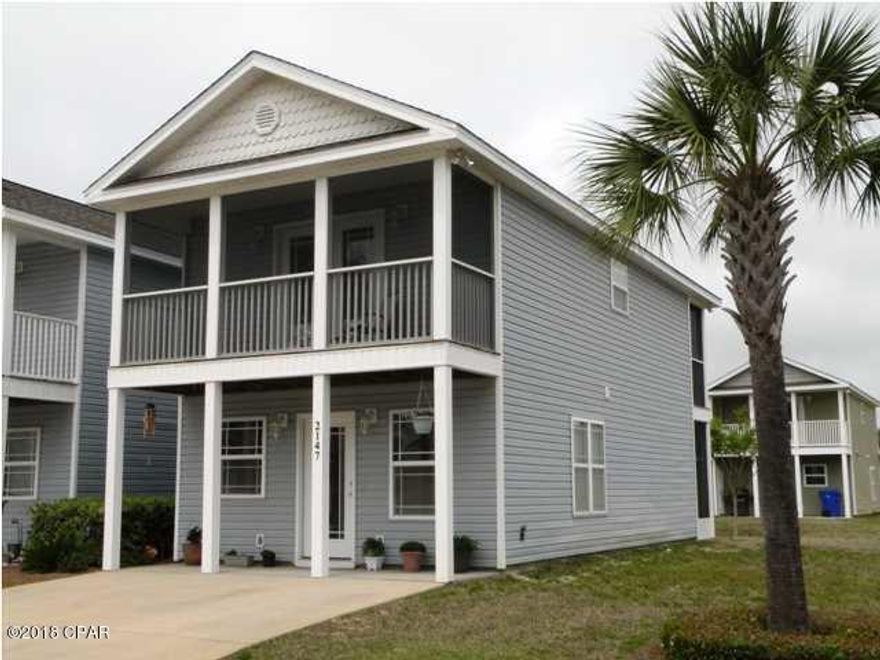 Outstanding end unit in the gated community Sterling Cove. Community pool, lawn maintenance preformed by the HOA. Open kitchen. New hot water heater. New inside air handler. The seller has upgraded the home with hardwood floors on stairs and landings. Beautiful tile, ceiling fans, pedestal sink in half bath and upgrade cabinets. All decks and balconies are screened in for your comfort and pleasure. Back porch overlooks pond. Each bedroom has its own private balconies. All appliances convey.