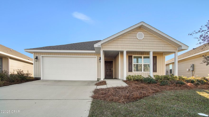 CURRENTLY UNDER CONTRACT, SELLER WILL CONSIDER BACKUP OFFERS This 4 bedroom/2 bath 'Ryder' floor plan is conveniently located in the popular Bridge Harbor community minutes from Tyndall AFB, restaurants, shopping, and more! Exterior showcases a fenced backyard with covered back porch overlooking the pond. Interior showcases an open-concept split floor plan with 8' ceilings, and vinyl flooring in common areas and carpet in the bedrooms. Just off the foyer you will find two bedrooms with a shared full bathroom between them. Bedroom #3 is just across the hall near the laundry room. You'll love the open and spacious kitchen featuring a center island/breakfast bar, laminate countertops, stainless steel appliances, and walk-in pantry; along with generous dining and living space. The master bedroom overlooks the pond and features an en suite with dual vanities, 2 walk-in closets and shower. This neighborhood features amenities such as - community pool with outdoor kitchen, beautiful retention ponds throughout, 100 year old oak tree walk through park, and more. 
Call to schedule your private showing today! All Measurements approx. buyer to verify if important.